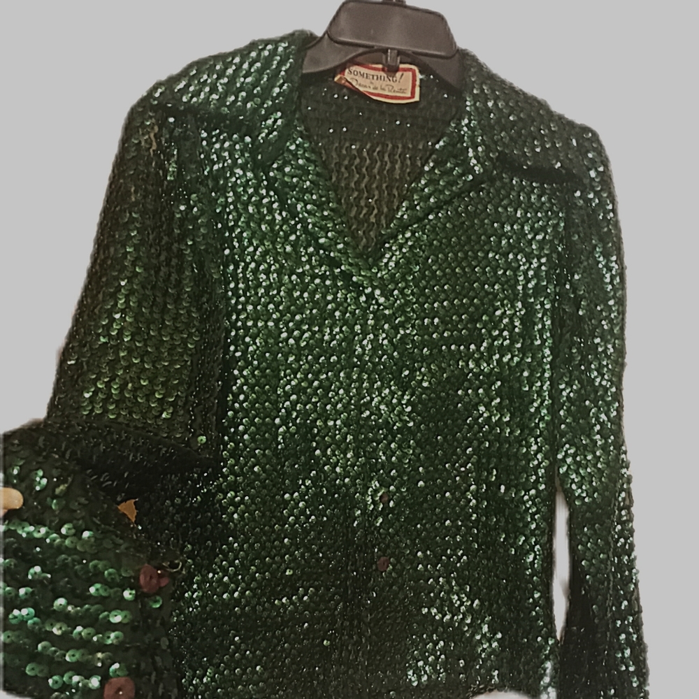 Vintage Oscar de la Renta green sequin top